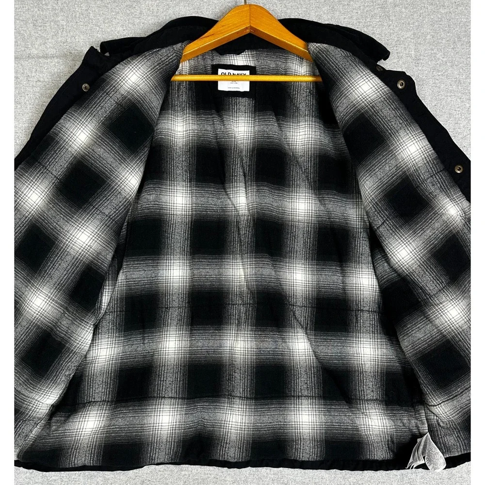 Old Navy Barn Coat Mens XXL Black Flannel Lined Corduroy Collar Cotton Canvas